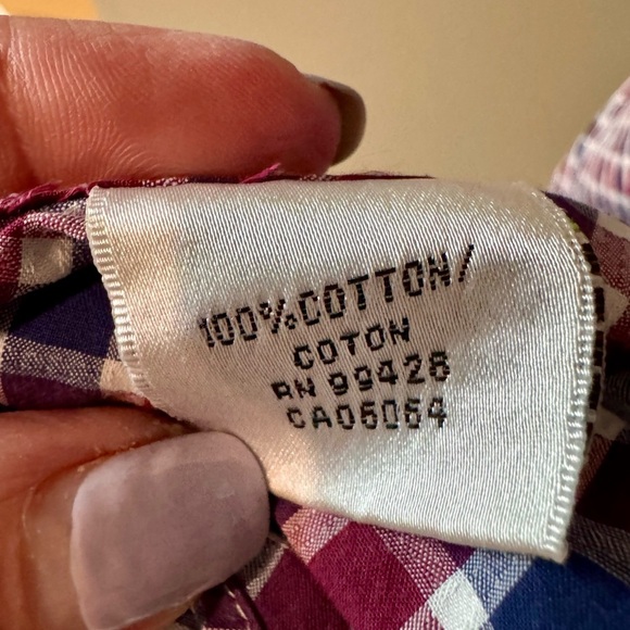 Bugatchi‎ Men's Size Large Shaped Fit Button Front Shirt Navy/Red Plaid - Picture 5 of 7